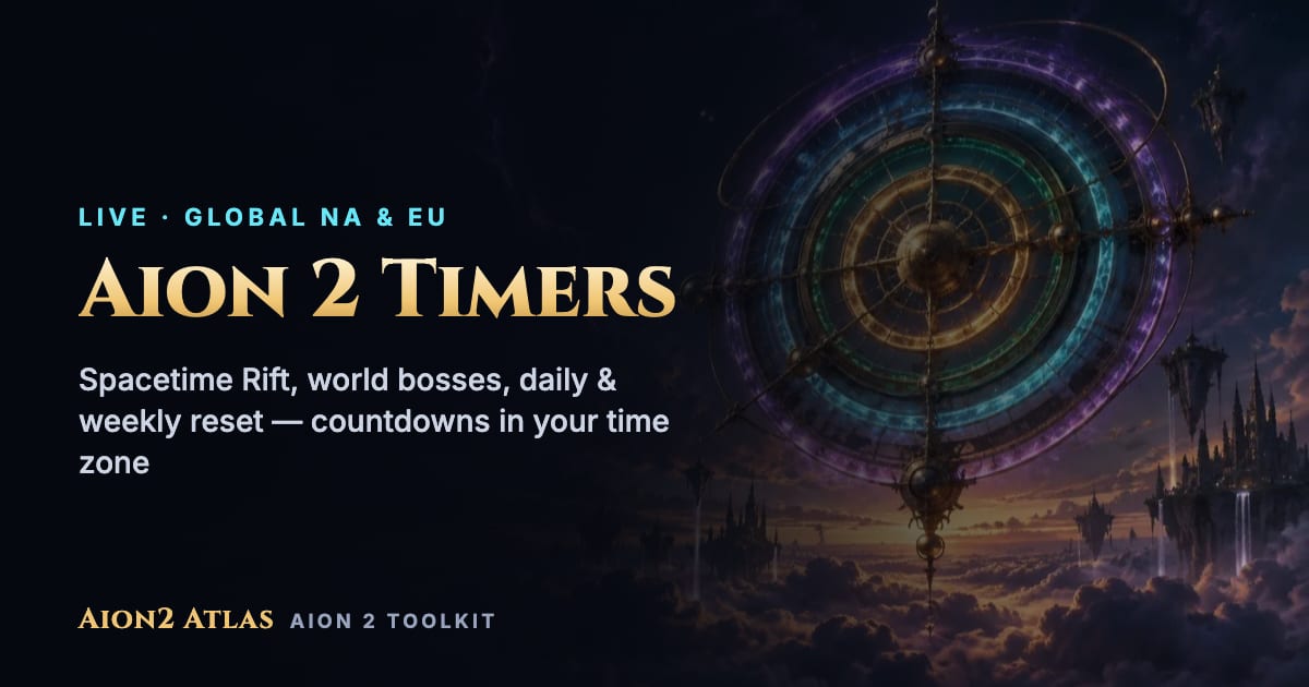 Aion 2 Timers (October 2026) – Rift, Boss & Reset Countdowns